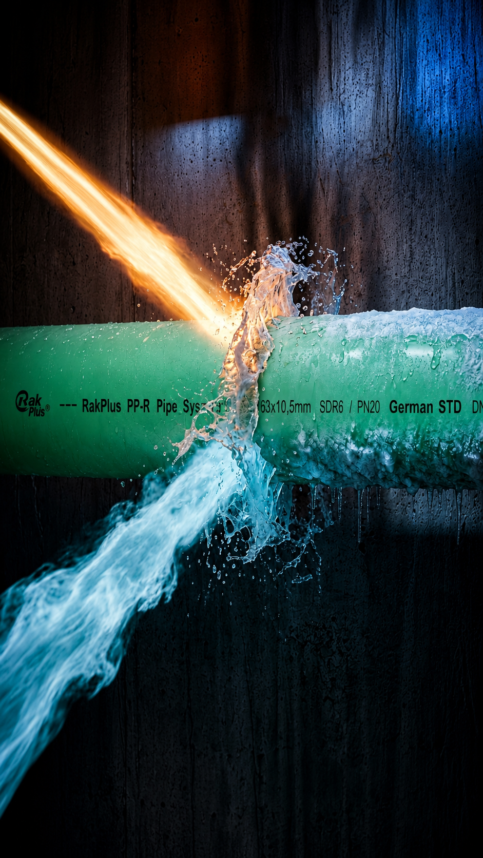 RAKPLUS PP-R pipe extreme thermal shield — splitting boiling plasma and liquid nitrogen